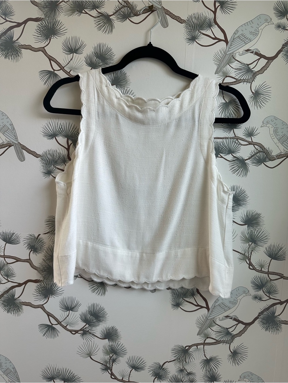 Sophie Rue Scallop Trim Linen Blend Sleeveless Top Ivory Medium